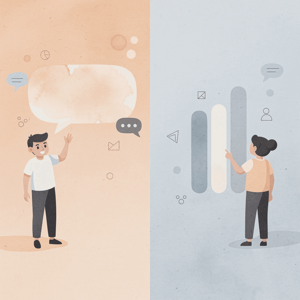 Split scene comparing traditional SEO approach with modern AI-powered discovery methods