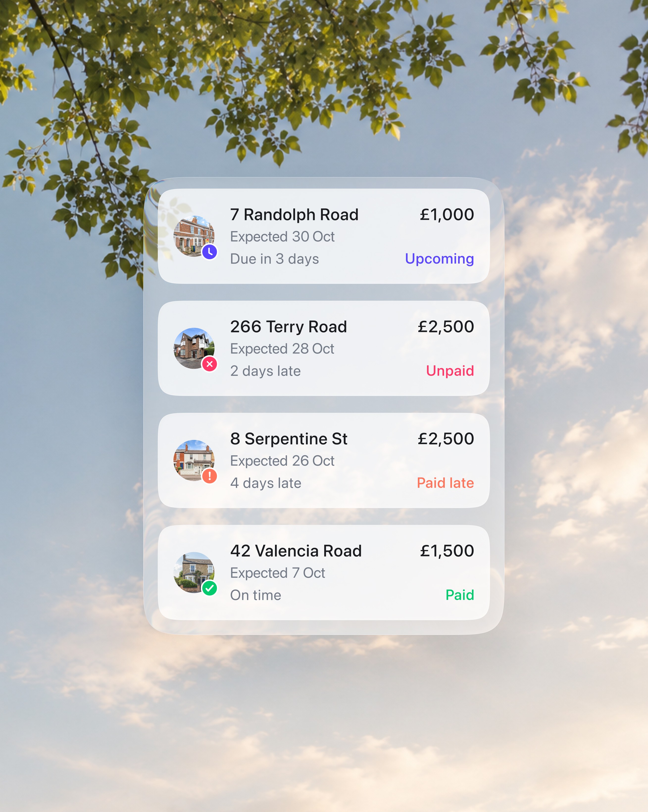 Rent payment history and arrears tracking for UK landlord portfolio
