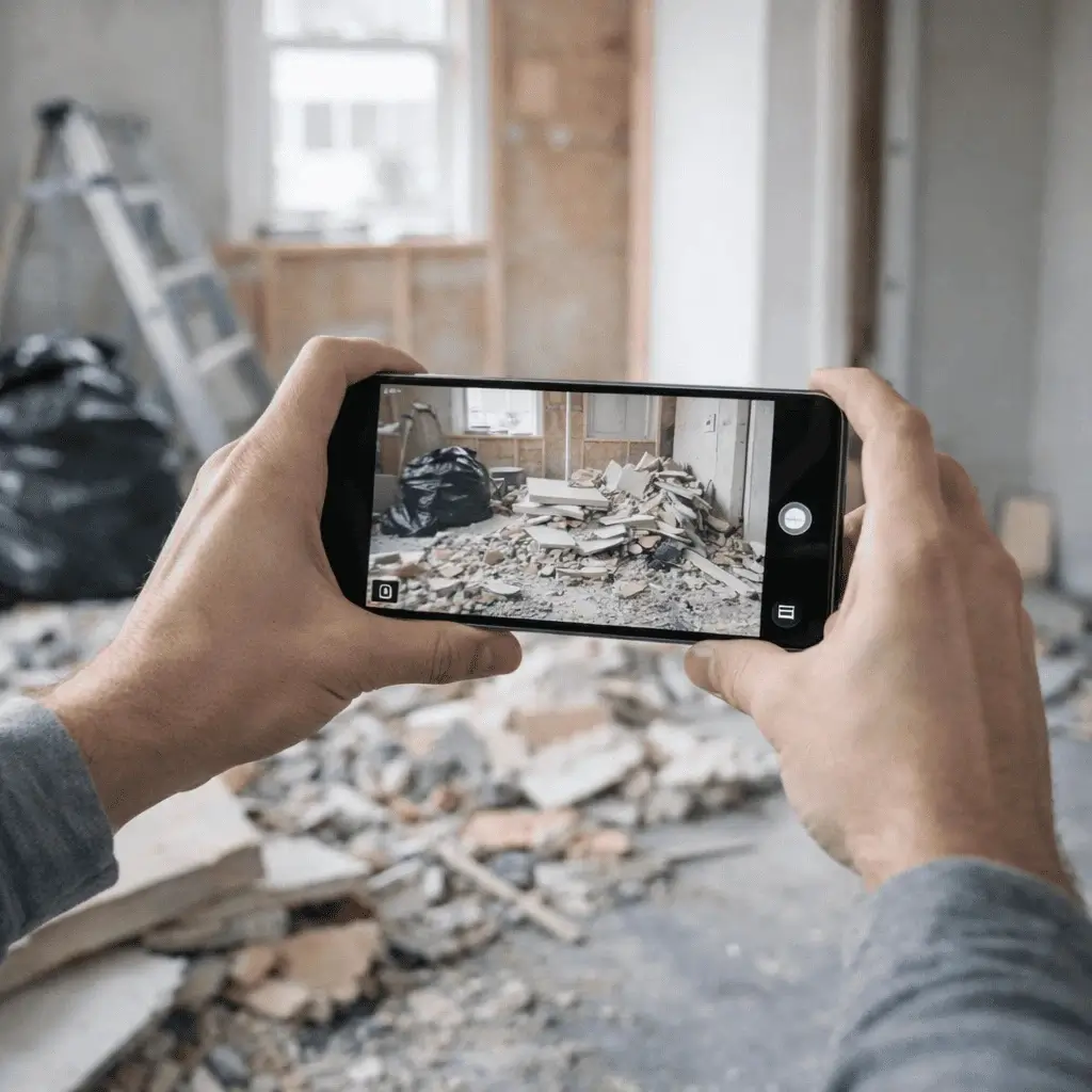 Dokumentation einer Baustelle nvor Innenabriss mit dem Smartphone für transparente Angebotserstellung.