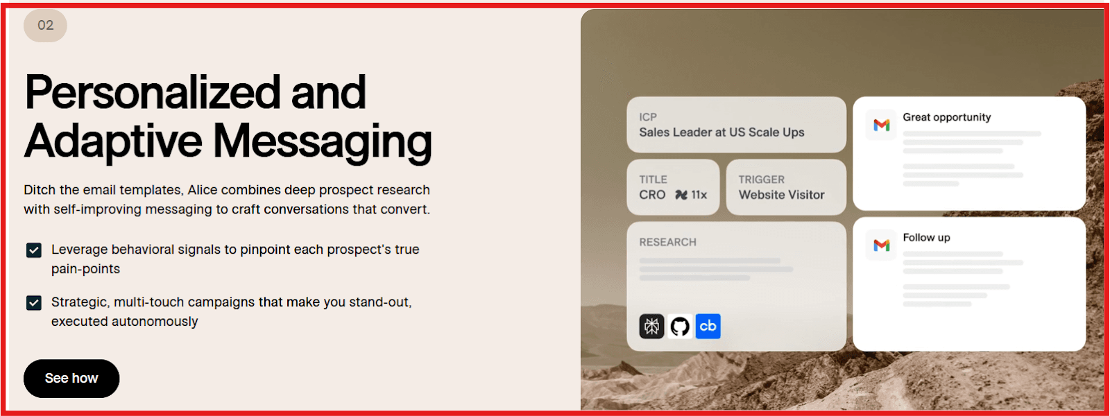 Alice perssonalized and adaptive messaging feature