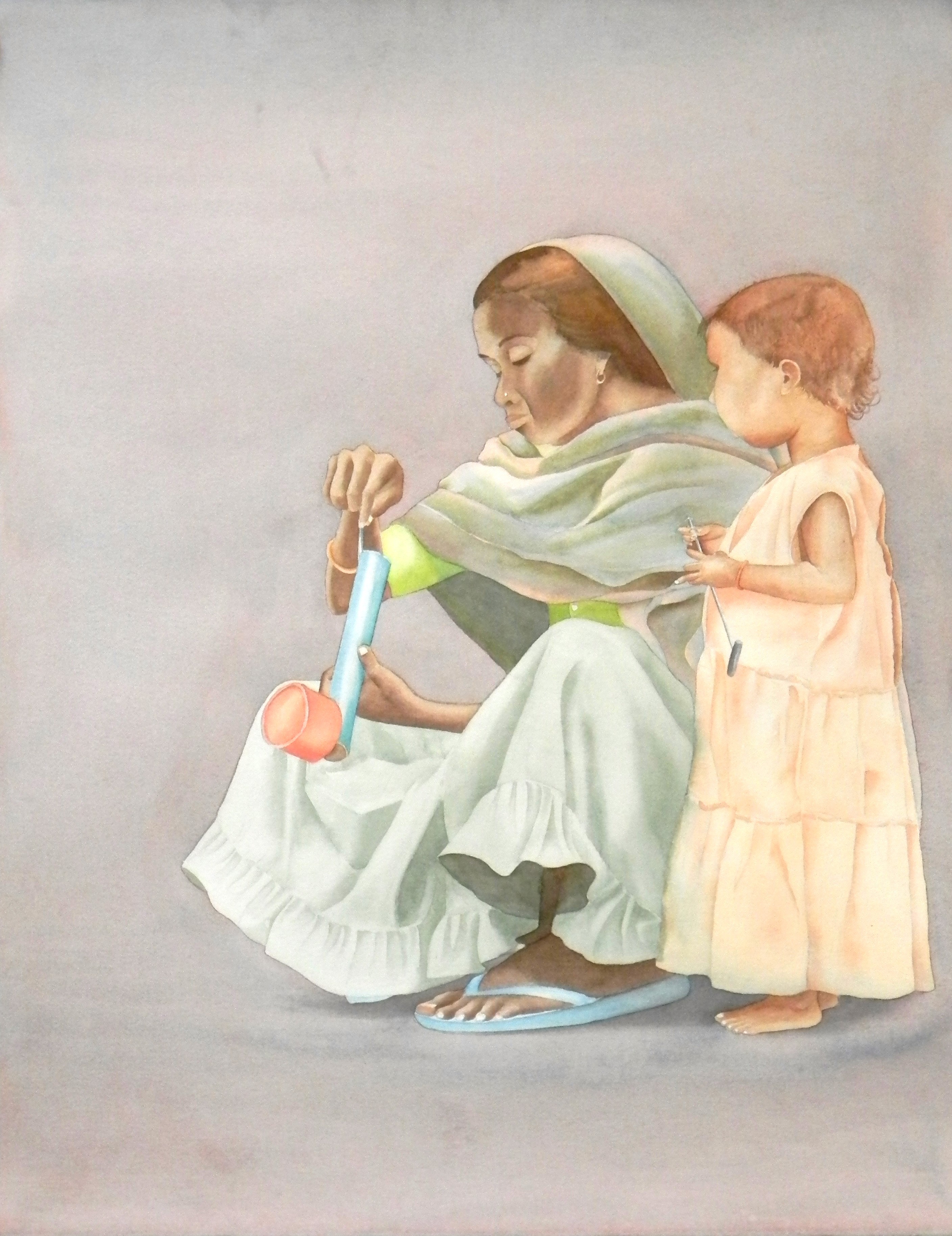 herd of sheep on road painting