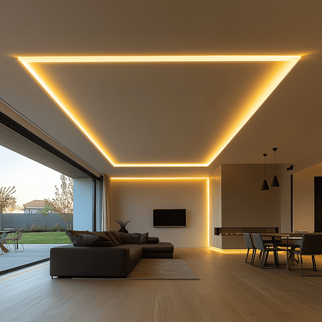Moderner Wohnraum nach Elektroinstallation und LED Beleuchtung