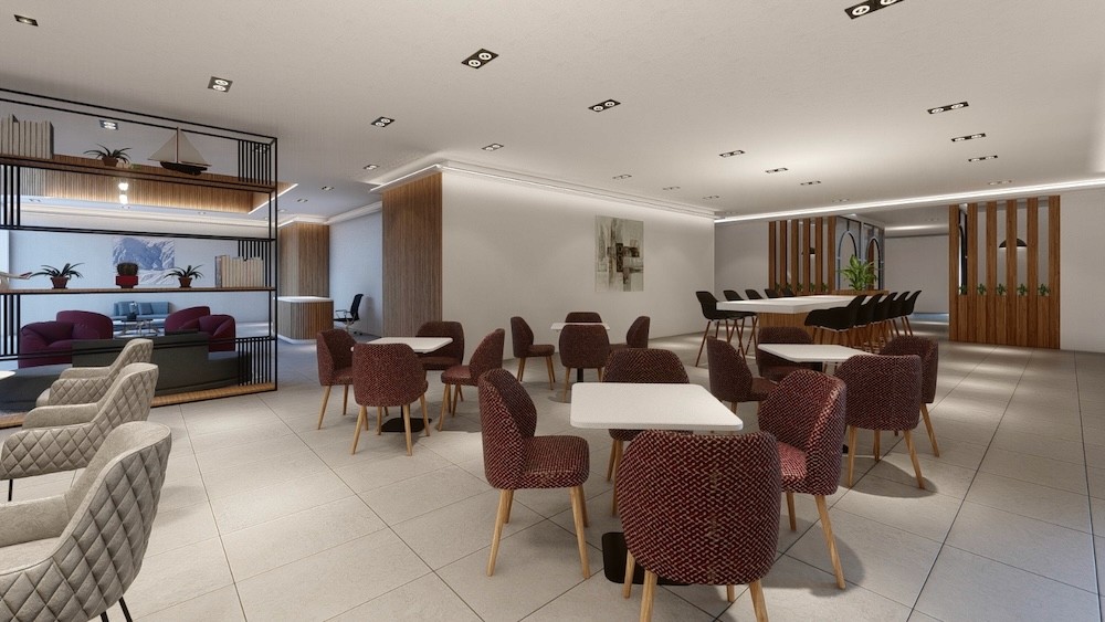 Café seating area at DIOM Century Corner Ground Floor headquarters in Riyadh