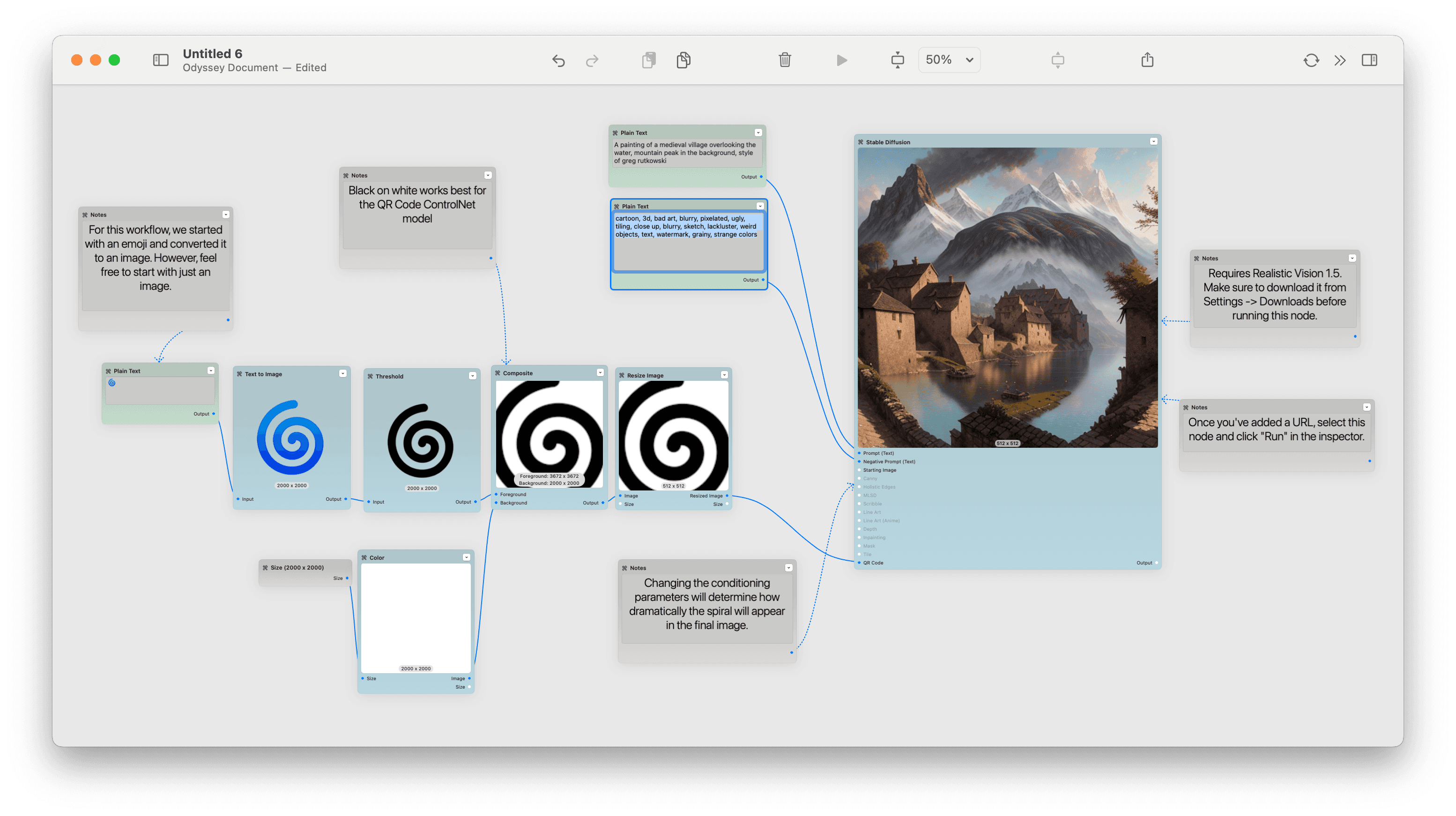 Changing the prompt in an Odyssey AI spiral workflow