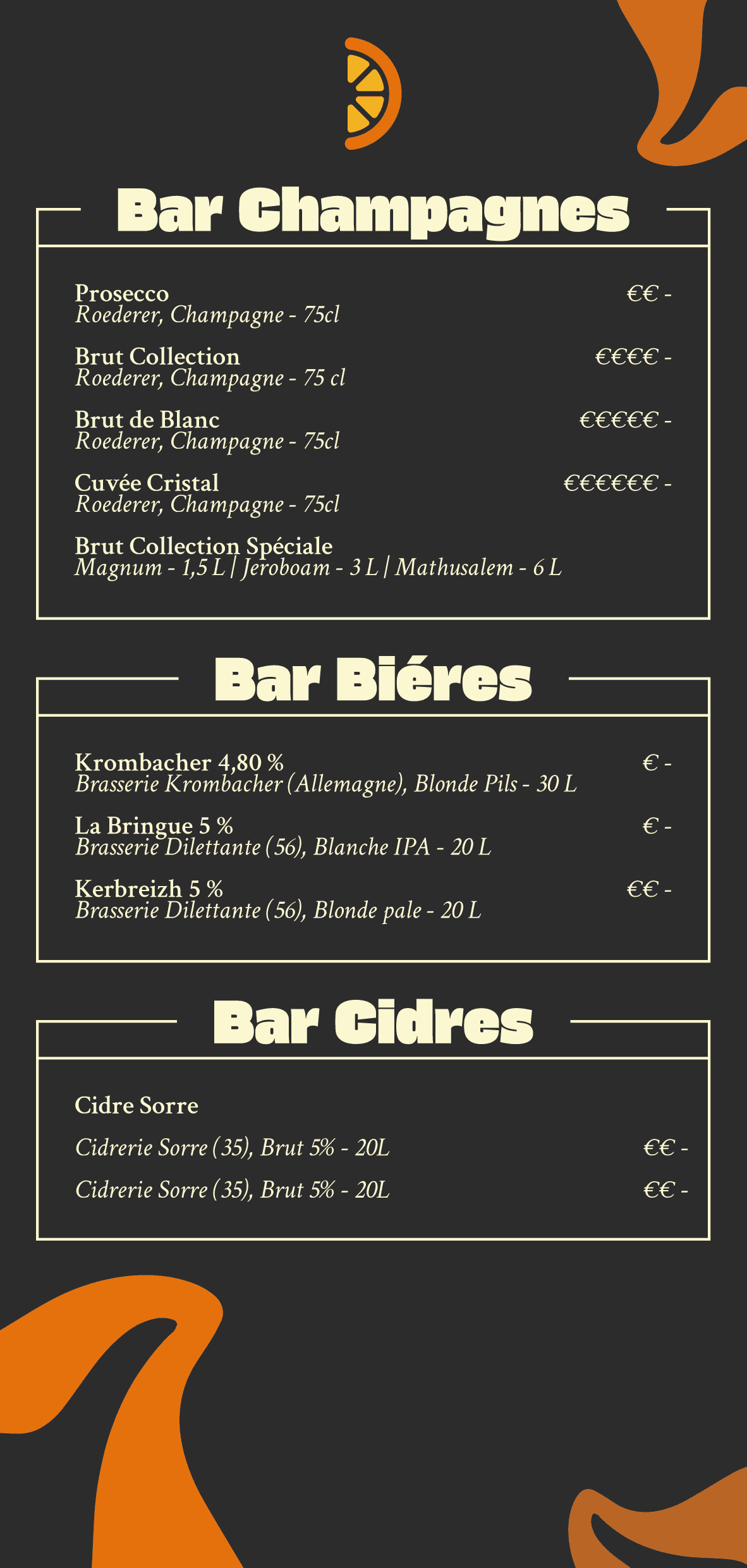 Carte des champagnes