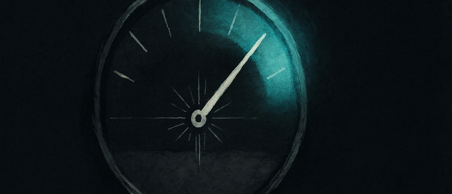 A sumi-e ink gauge with its needle swinging from a dim grey zone into a glowing teal zone, illustrated in Japanese minimalist ink style with teal and blue on a black background, representing a measurable increase in cold outreach reply rates.