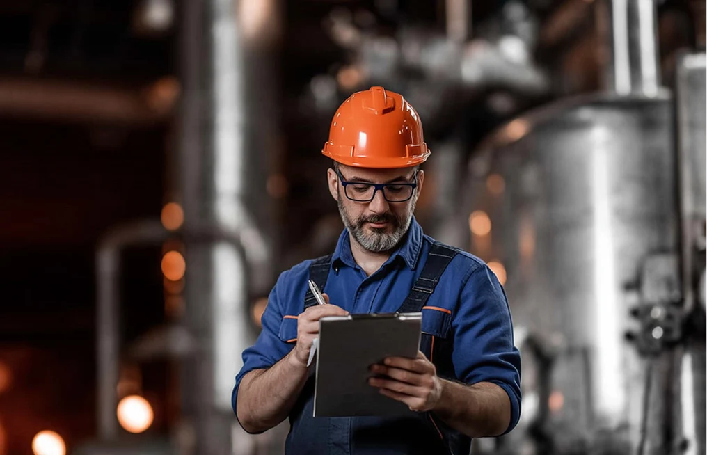 Operaio che guarda degli appunti