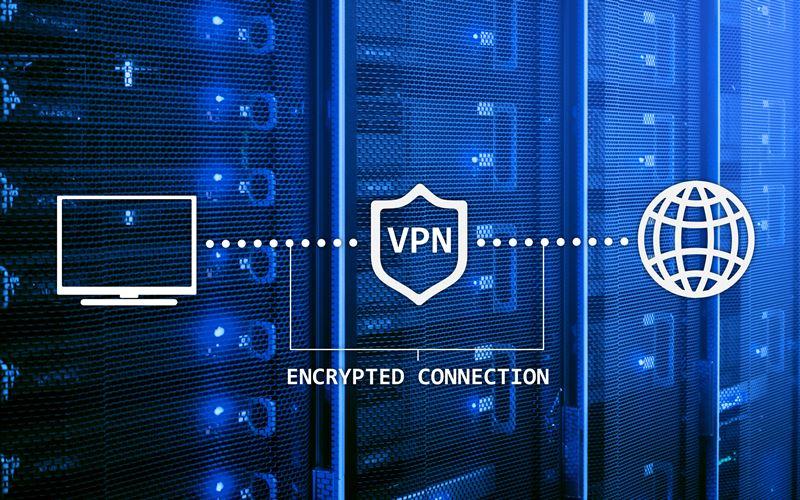 Illustration of a secure VPN encrypting internet traffic.