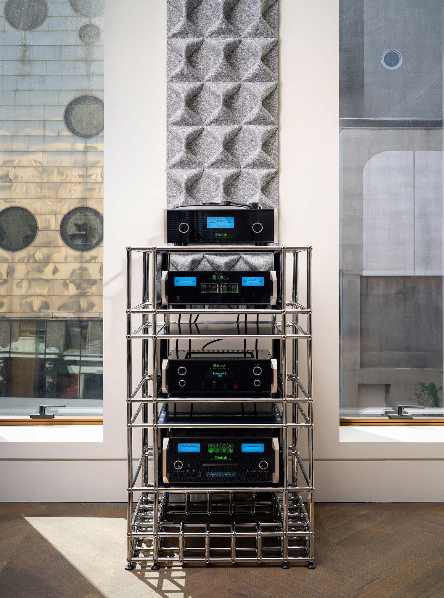 Rack with McIntosh products on it