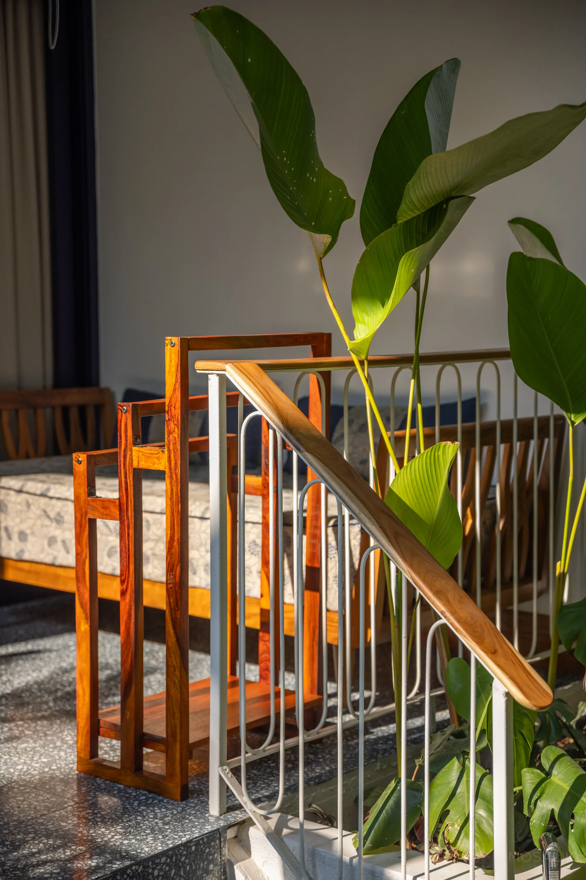 Teak stair through the greenery at Jaali Blue