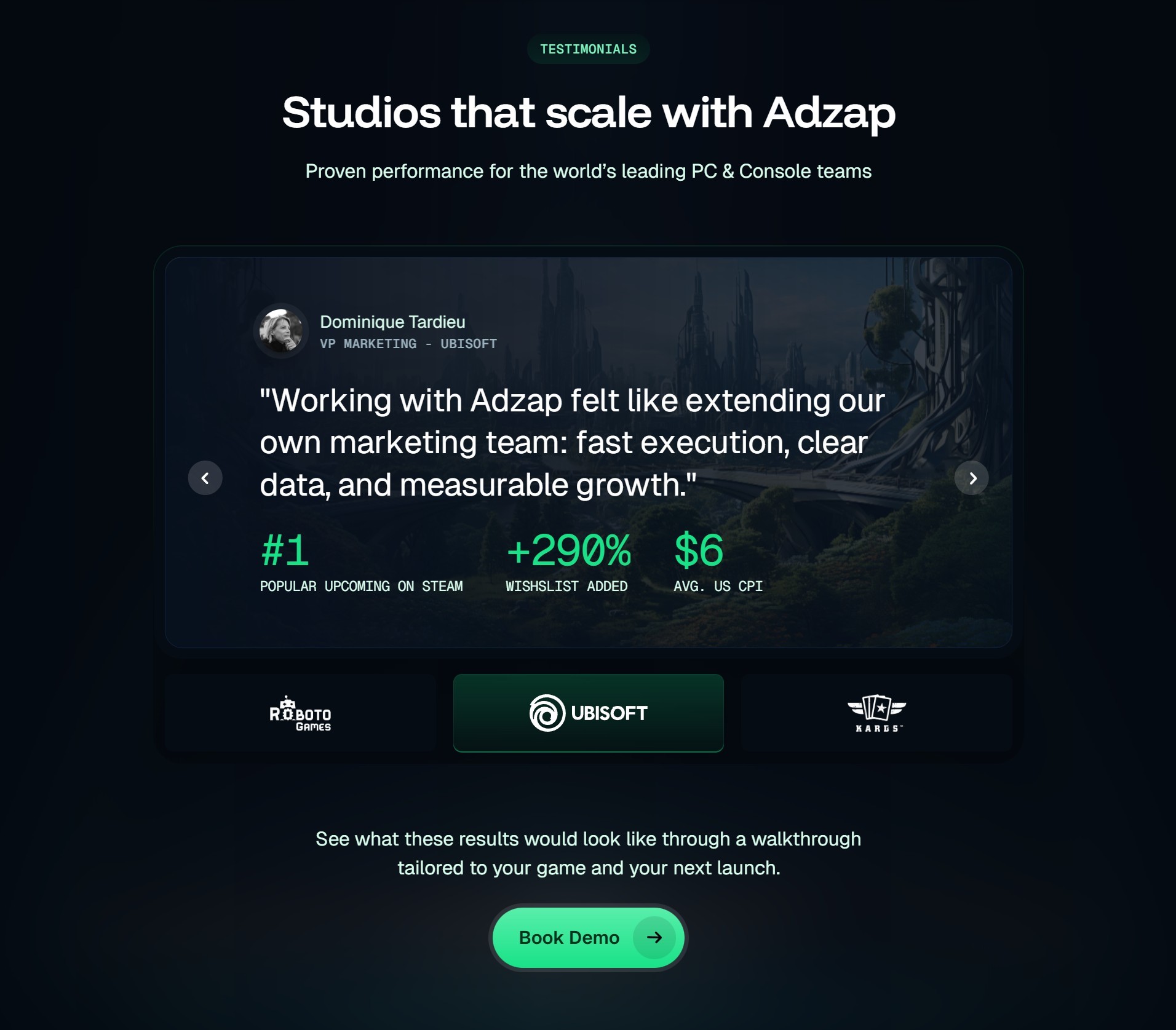 section témoignages landing page adzap