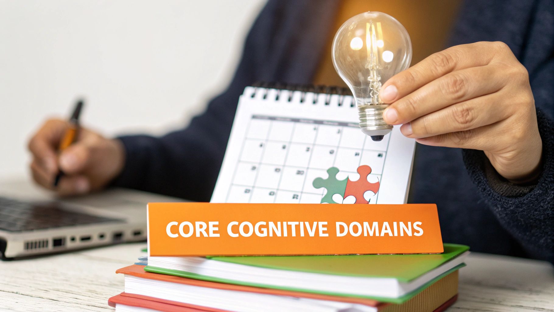 Diagram showing different parts of the brain related to cognitive domains.