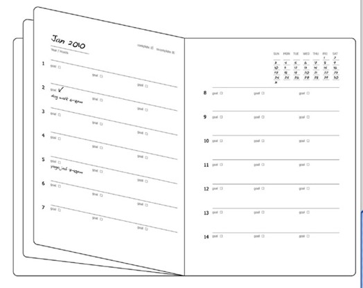 A sketched image of an opened calendar diary.