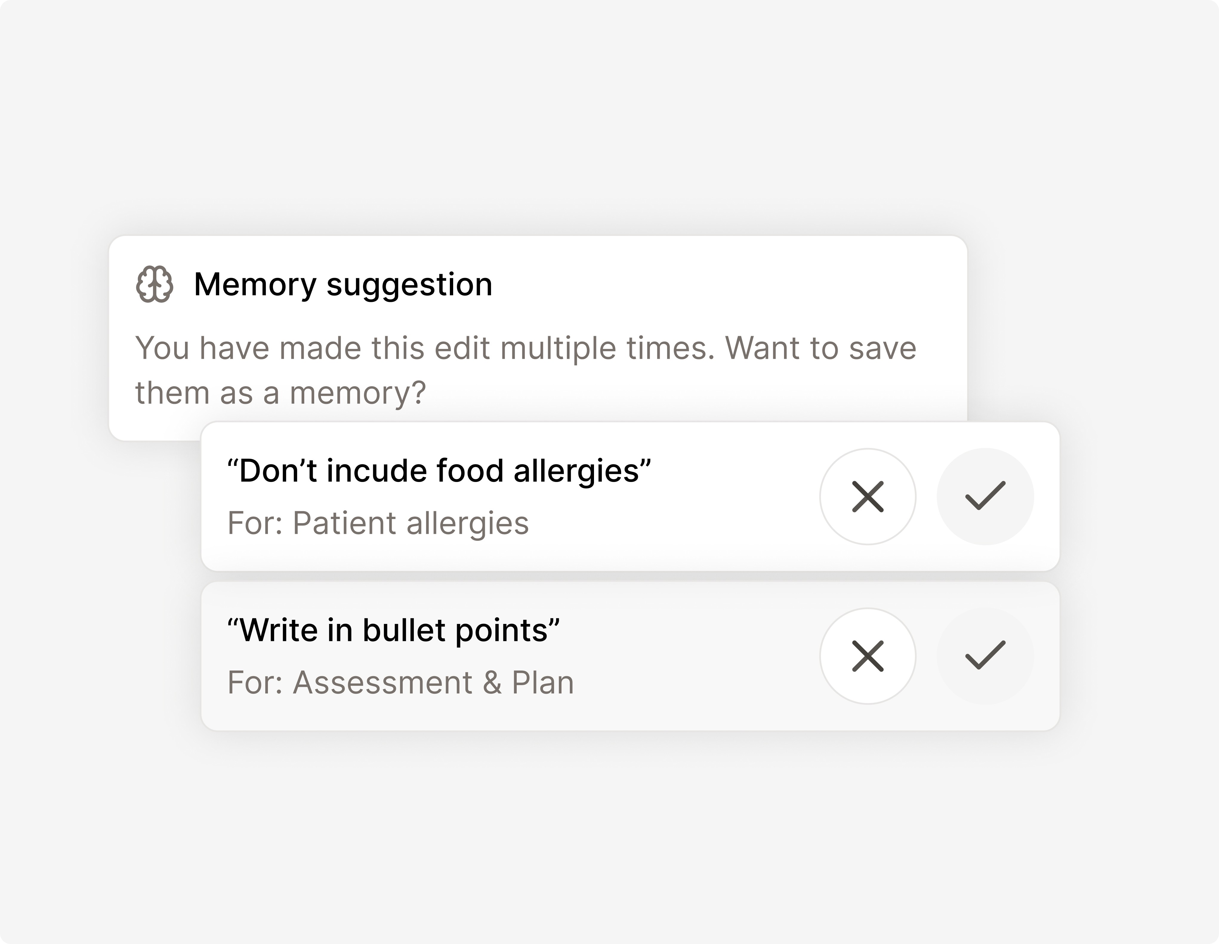 Tandem suggesting a Memory based on a clinician's edits