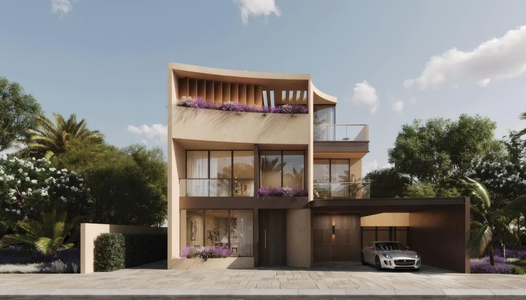 Contemporary townhouses at Greenwood Royal Park, featuring green spaces and stylish design.
