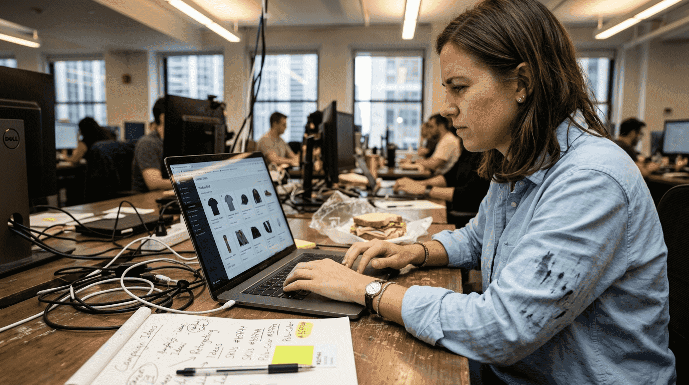 Manager updates dynamic product ad laptop screen