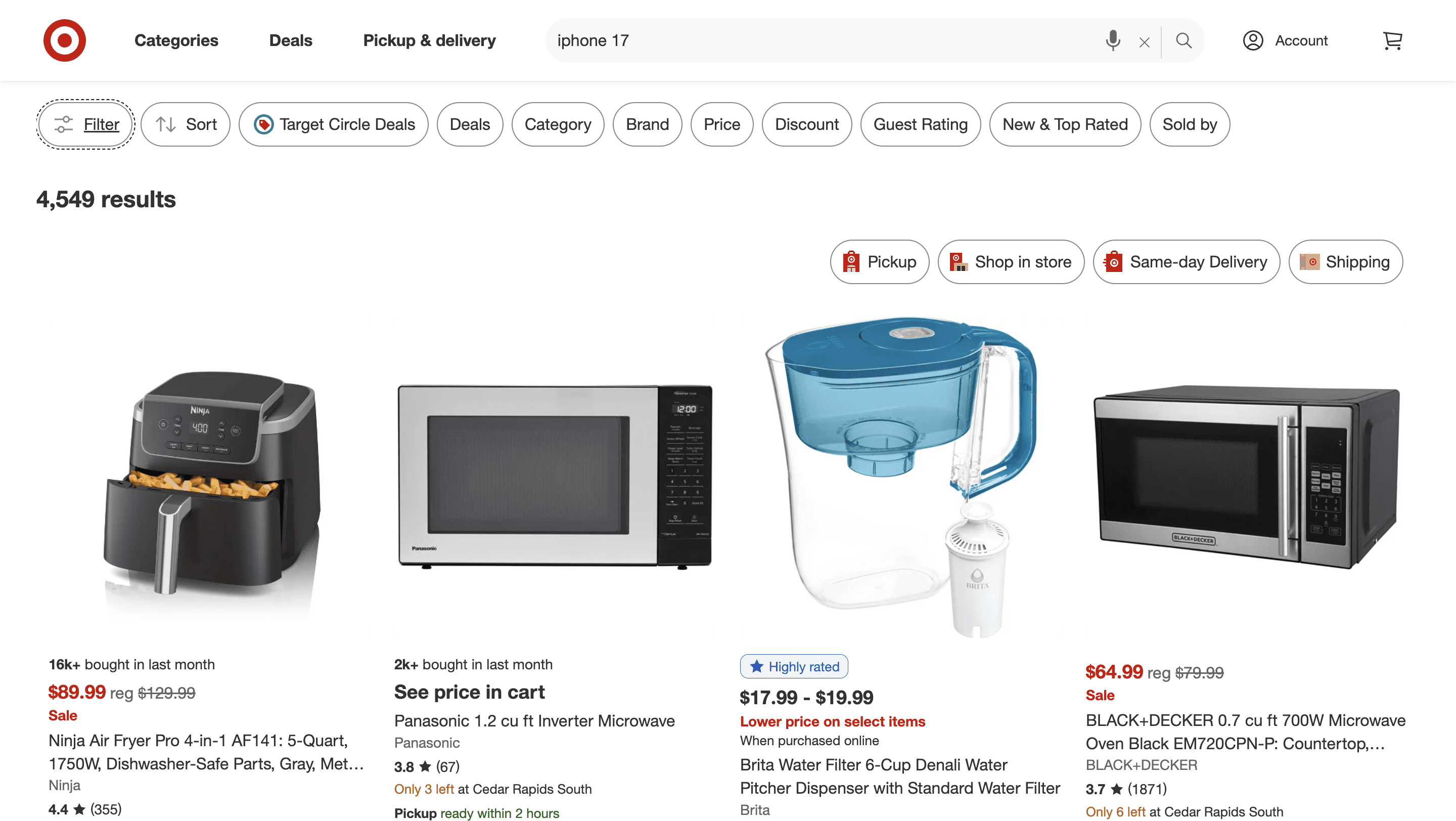 Target product listings