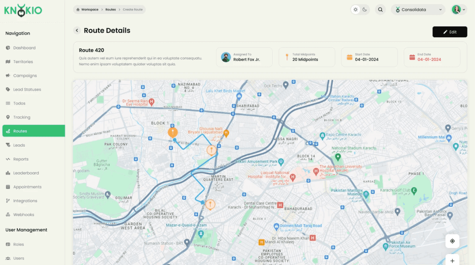 Sales rep tracking software with GPS on Knockio