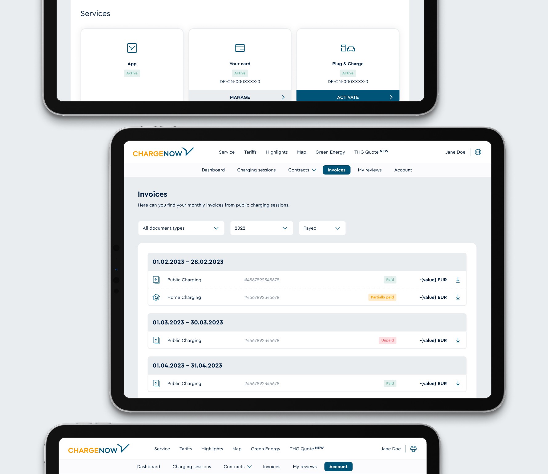 CHARGE NOW invoice view