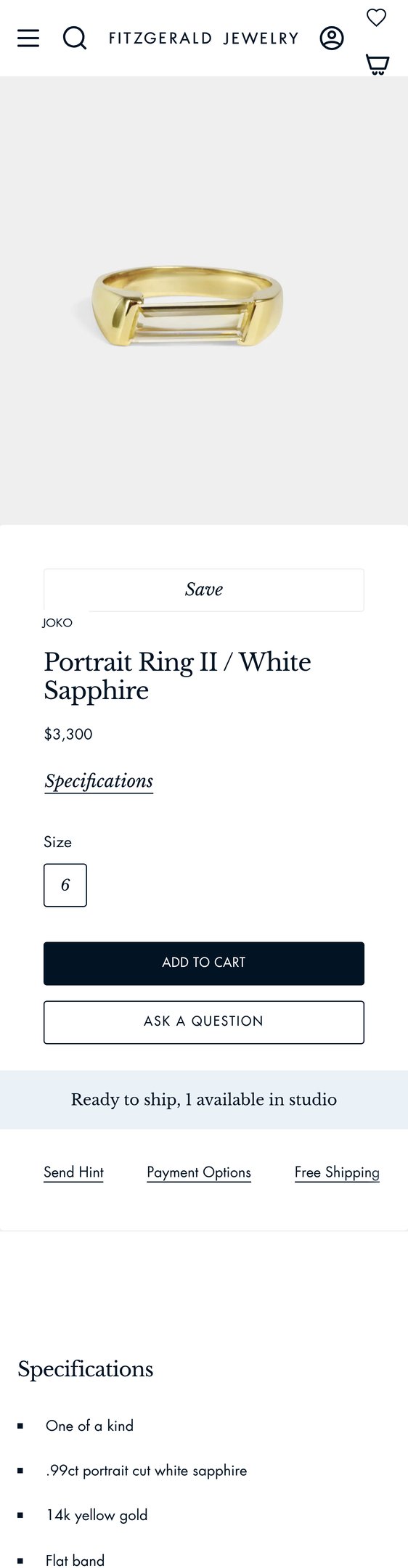 Jewelry product options include: ring for Portrait Ring II / White Sapphire - Joko - At Fitgerald Jewelry from Fitzgerald Jewelry.