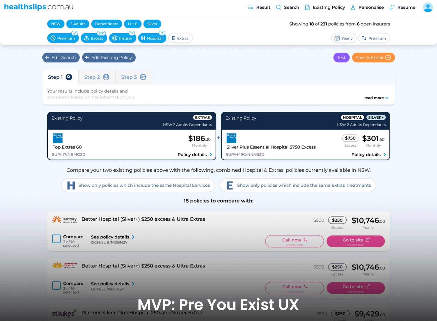 Healthslips MVP calculator website Before the UX design & UI audit