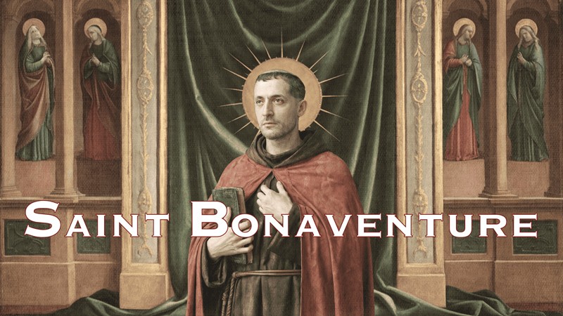Sacred artwork by Faith and Verse. © Faith and Verse, 2025. All rights reserved.  Traditional Catholic saint portrait — Saint Bonaventure holding a book, symbolizing his role as a Doctor of the Church and master of mystical theology rooted in the crucified Christ.