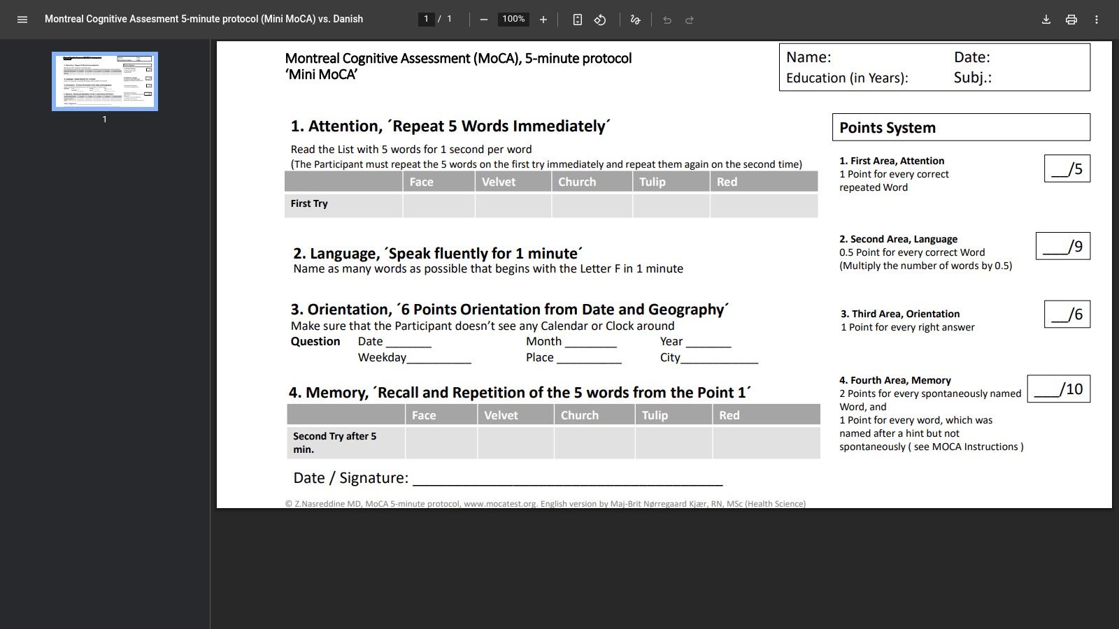 CRIC (Collaboration for Research in Intensive Care) — MoCA 5‑Minute Protocol (English) PDF
