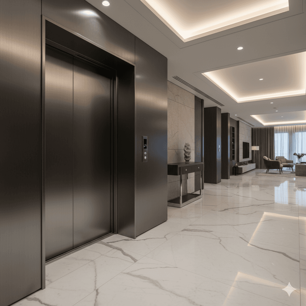 Direct private elevator lift entry into luxury M3M Trump Towers residence