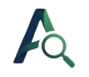 lettre 'A' stylisée en dégradé bleu et vert intégrée avec une loupe.