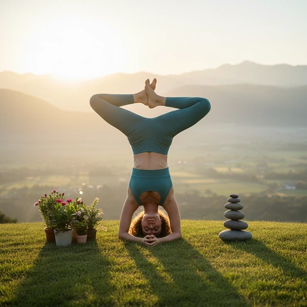 Yoga practitioner performing a balance pose during golden hour by the sea, representing growth and personal progress.