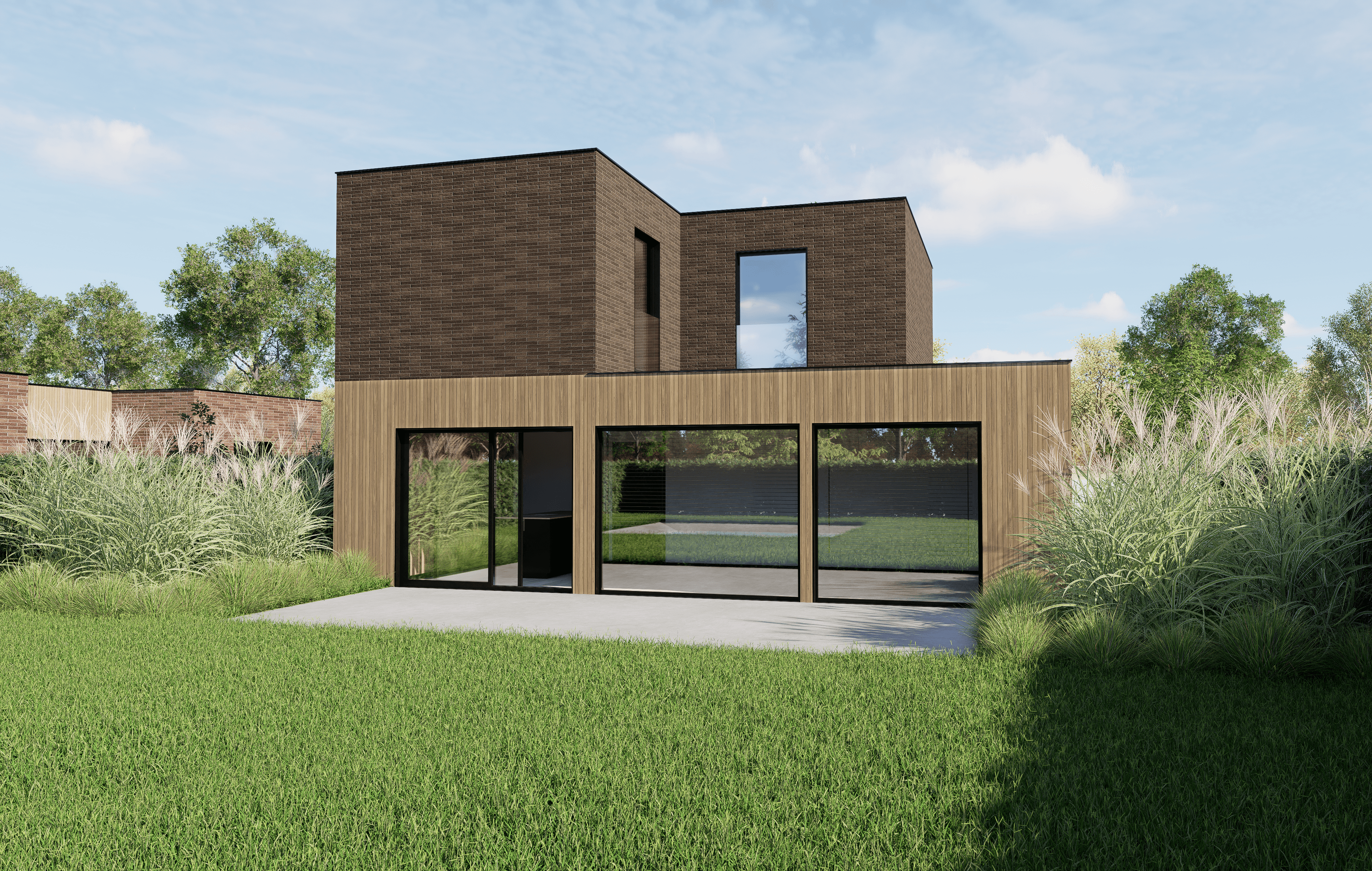 render buitengevel hub123 stenstrips en hout