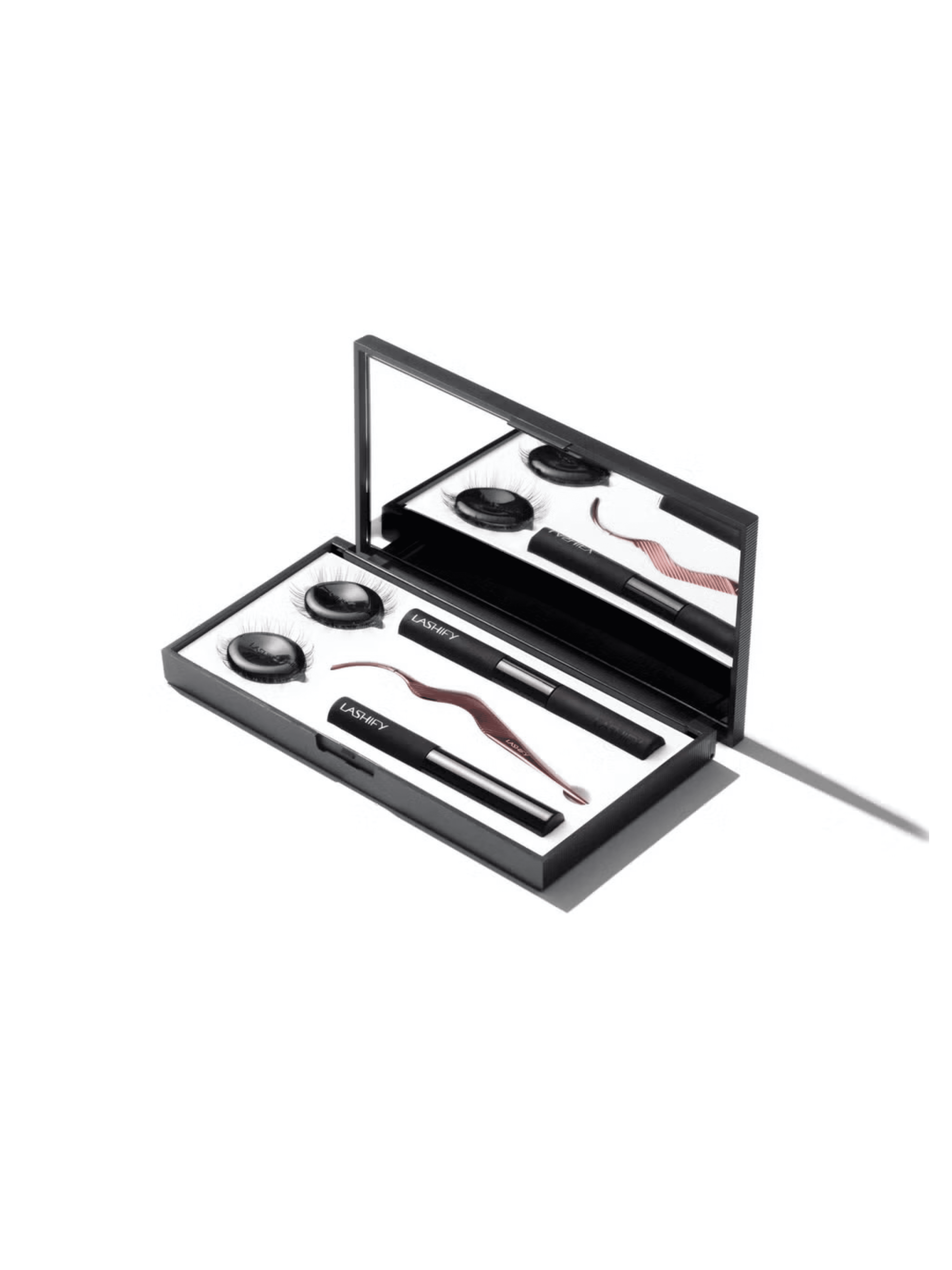 Flat lay of Lashify Control Kit (pro tools and kit) Photographed and styled as part of branding visuals.