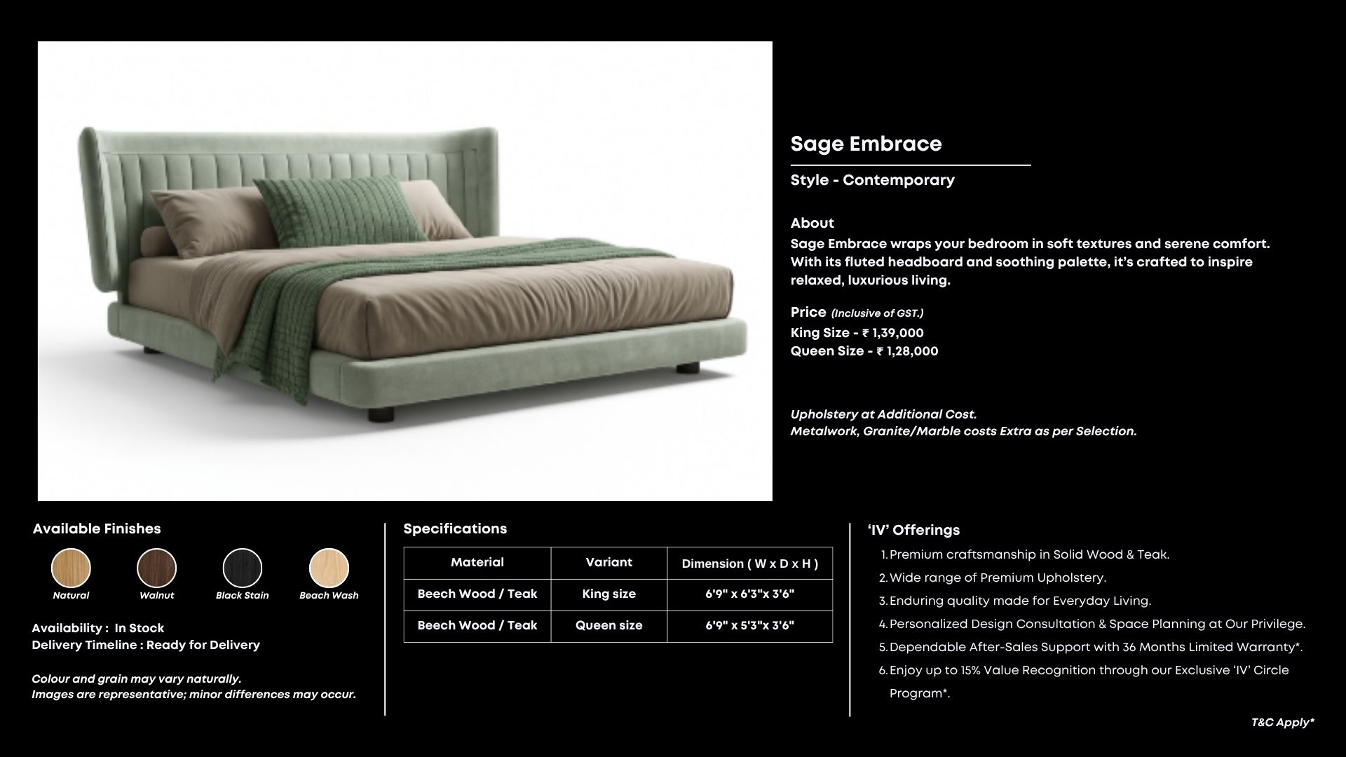 Winged fluted bed with gentle curves and serene presence.