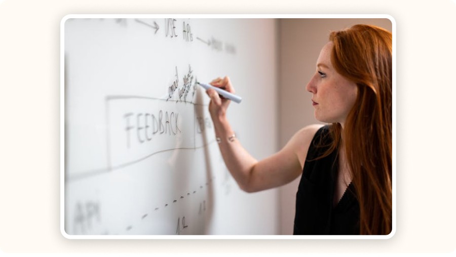 woman writing on board