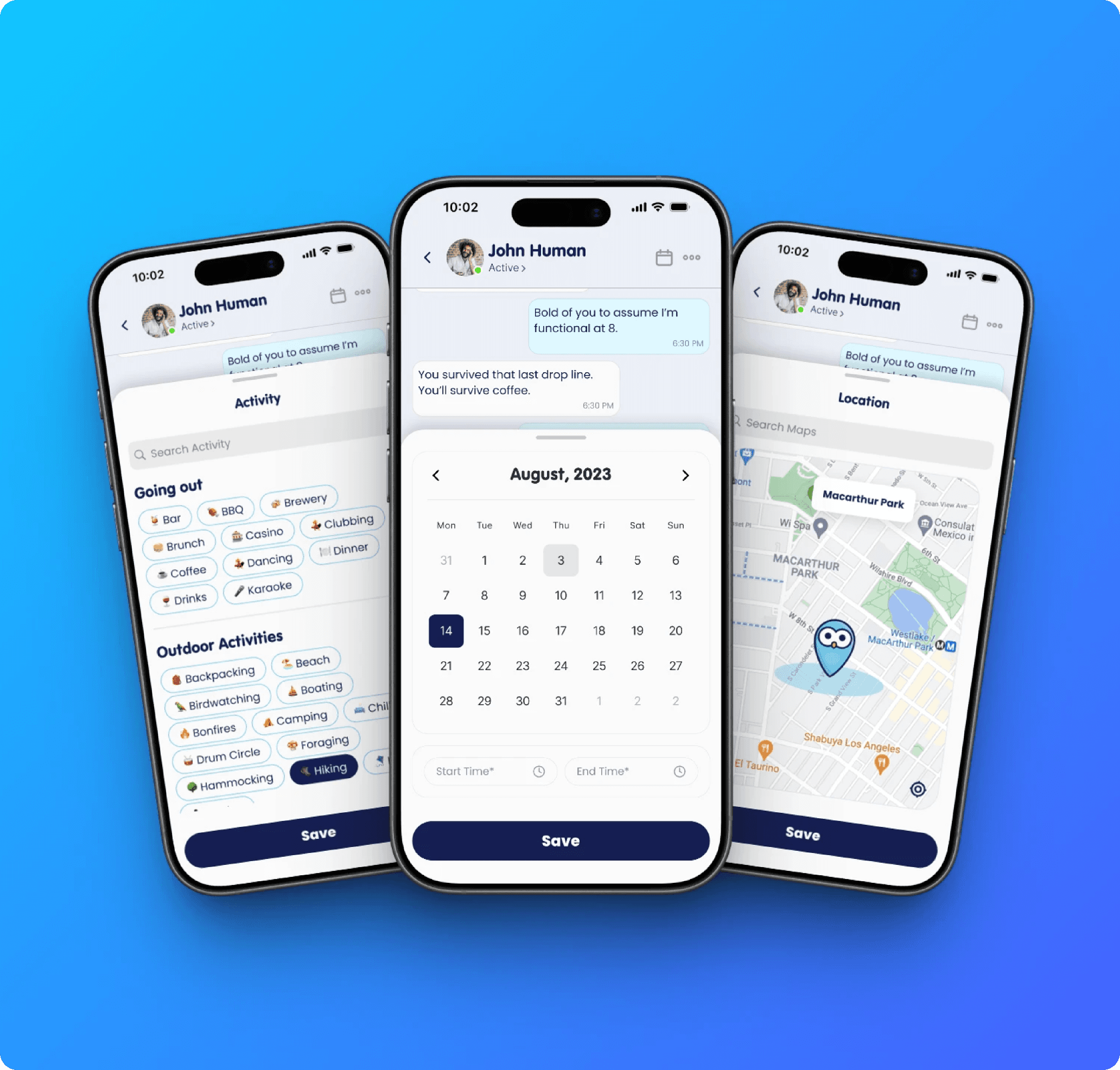 Screen from a fictional travel mobile app on a green gradient background