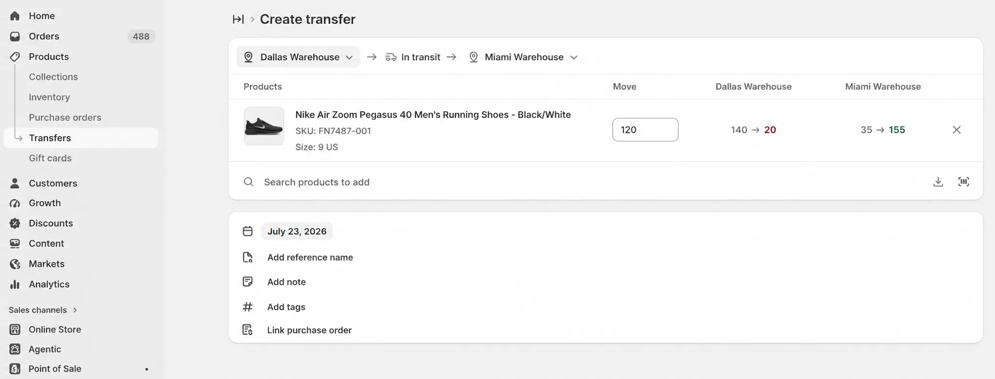 create inventory transfer in shopify 