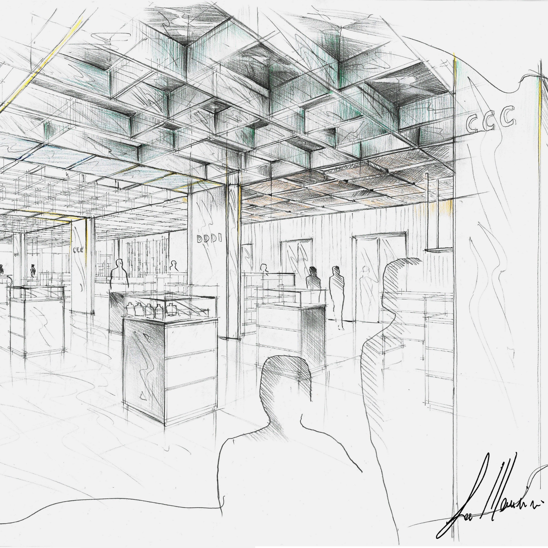 An architect working on a draft with a pencil and ruler