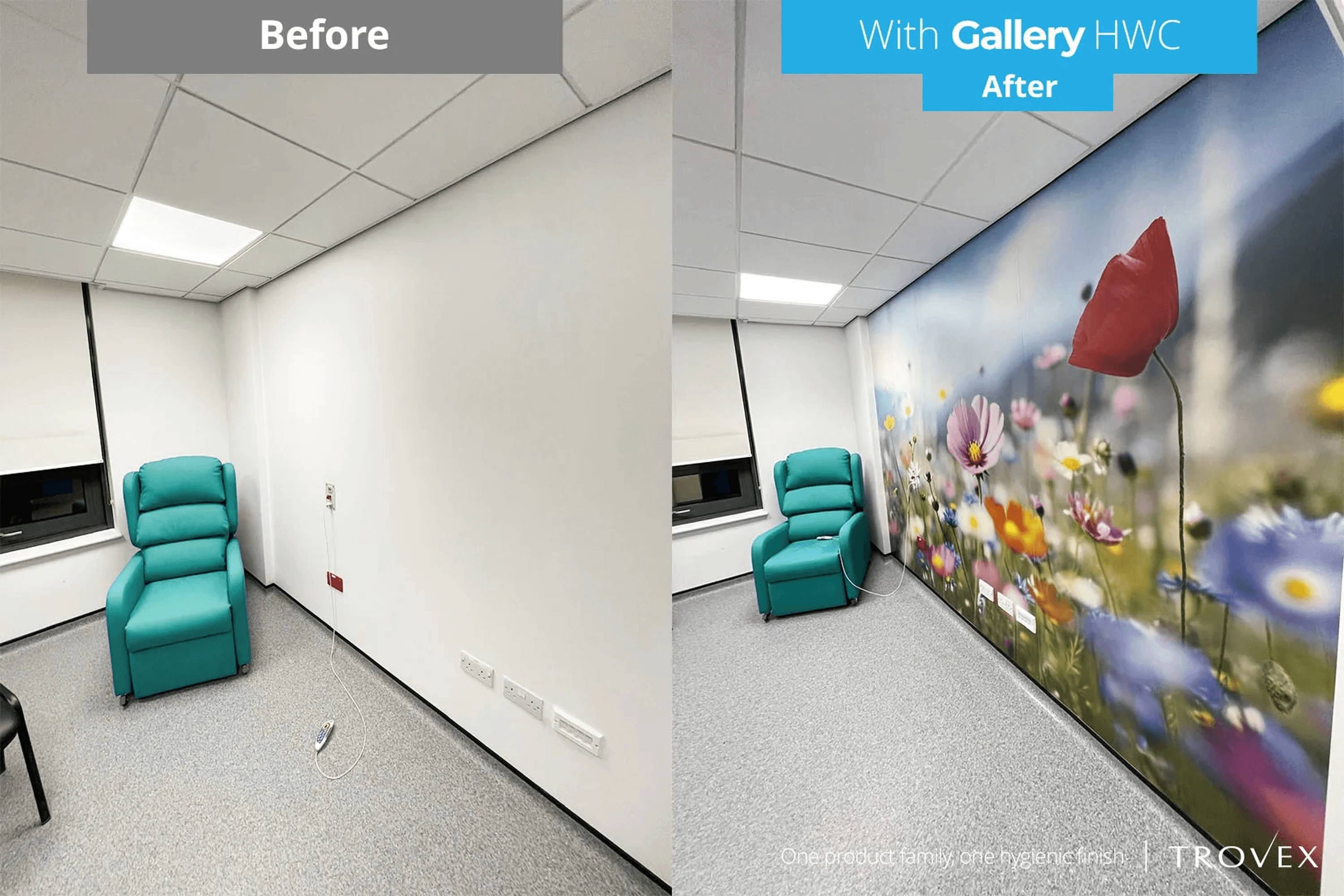 Before and after image of installing the Gallery PVC wall cladding