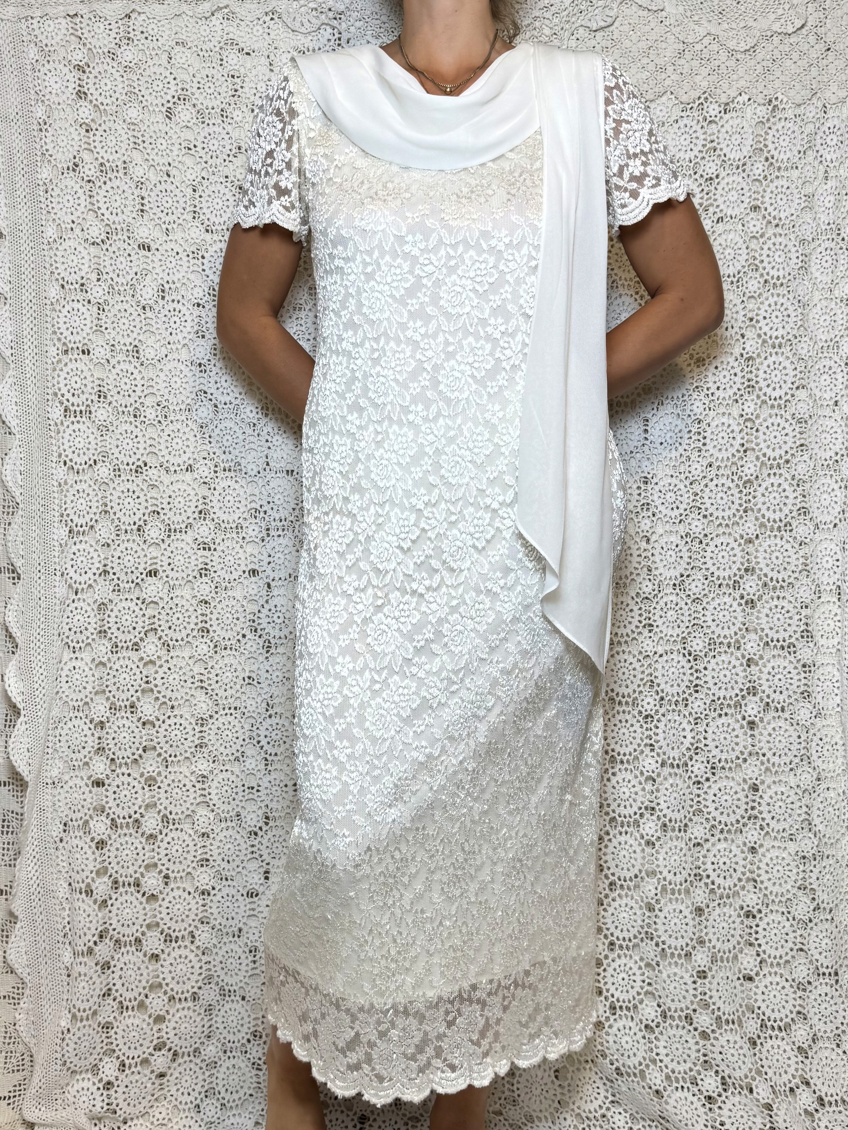 vintage lace asymmetrical drape wedding dress