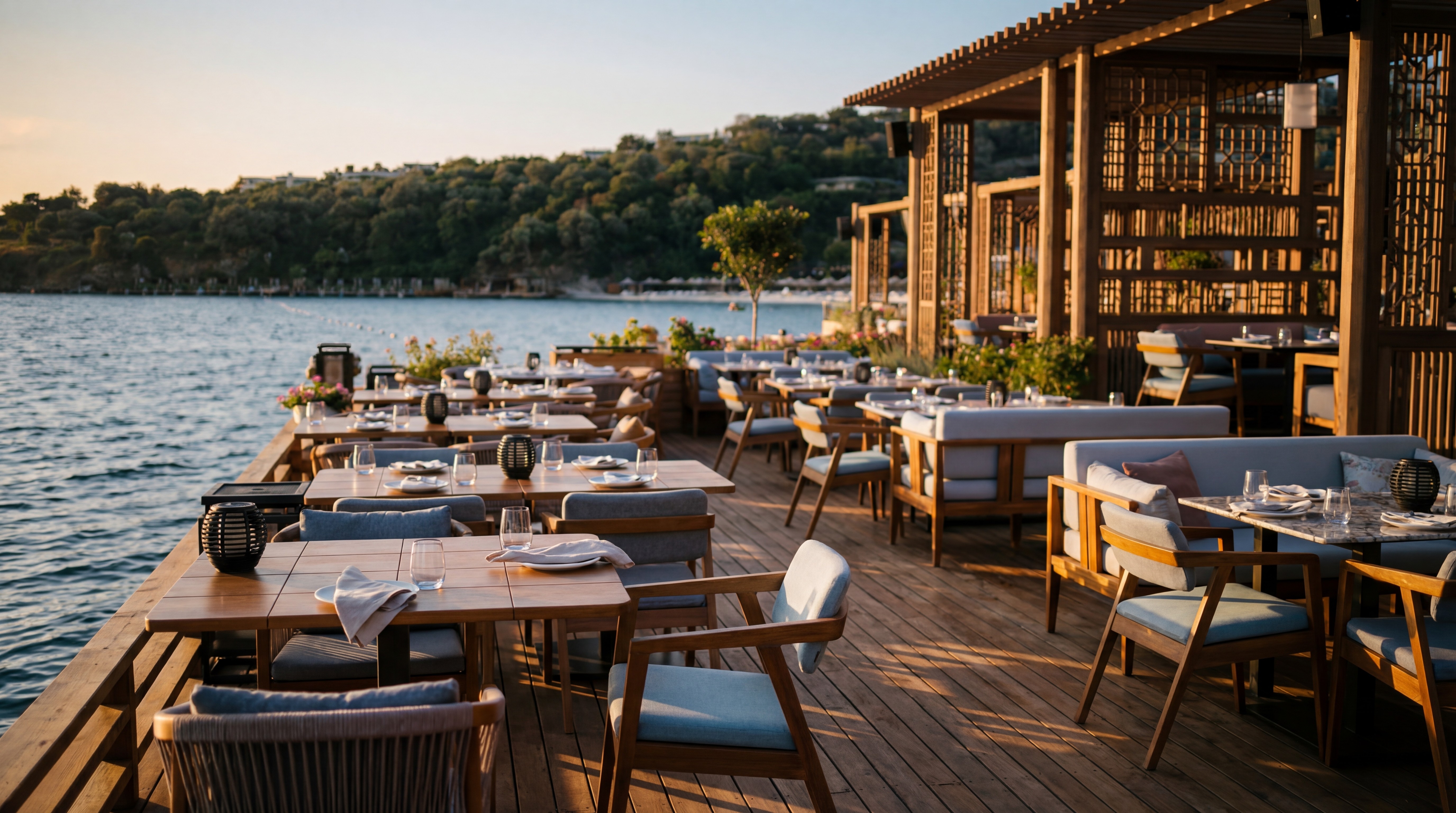 Hakkasan Mandarin Oriental Bodrum terrace restaurant with sea view fine dining setting