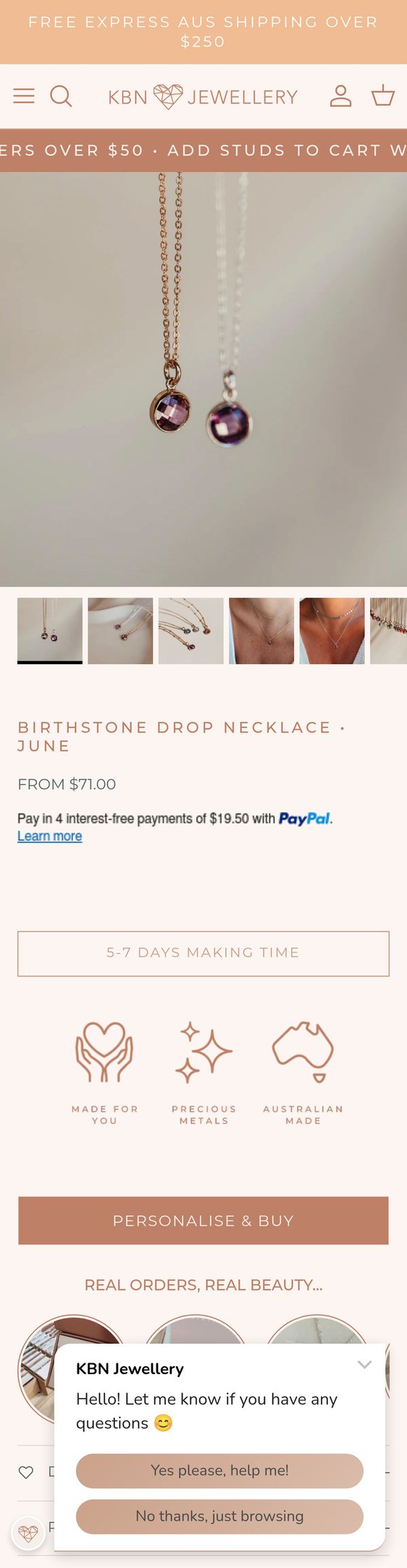 Jewelry product options include: necklace, birthstone for Birthstone Drop Necklace • June from KBN Jewellery.