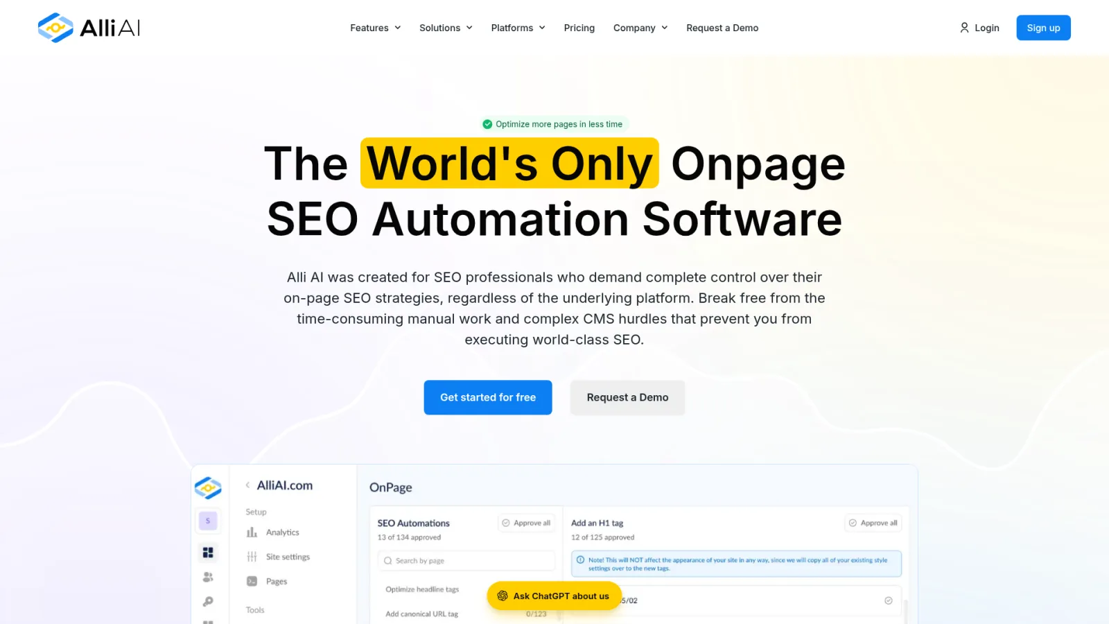 Alli AI features overview page