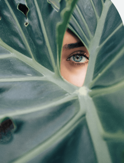 Woman looking through leaves