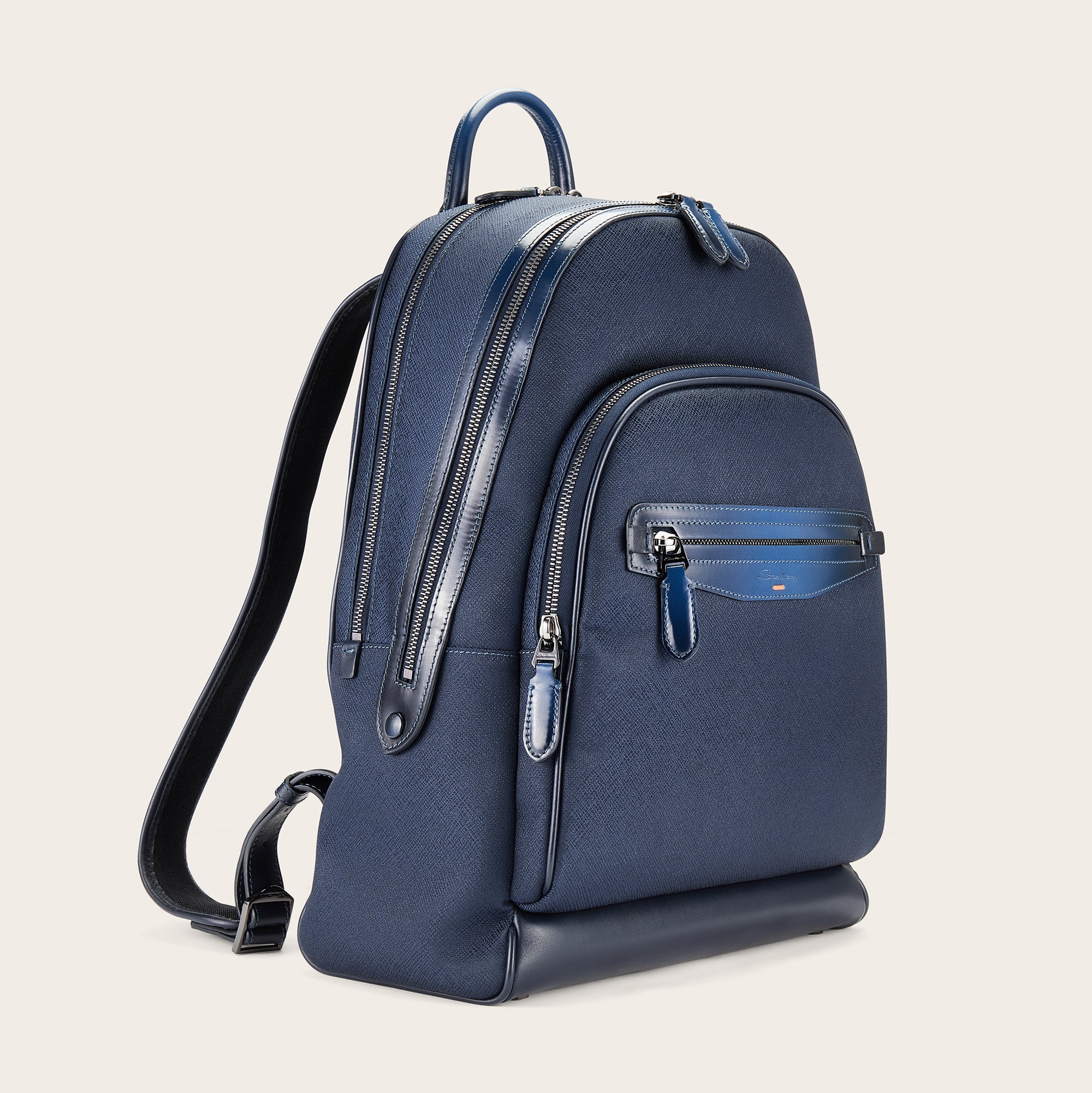 Blue Leather and Nylon Backpack - Mandelli UK