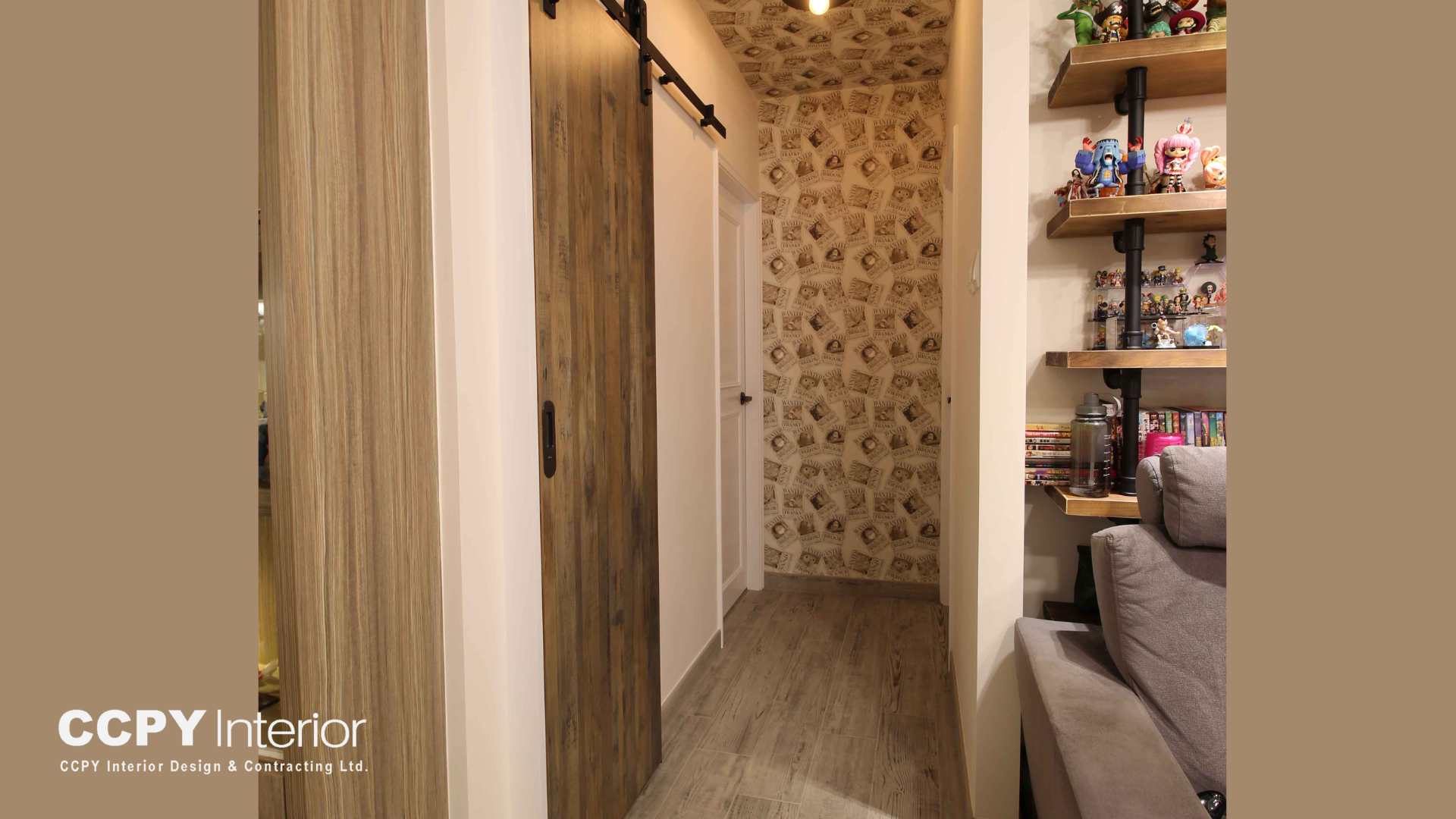 Chic foyer renovation in Mount Pavilia with classic black and white checkerboard marble flooring and a deep navy entrance door.
