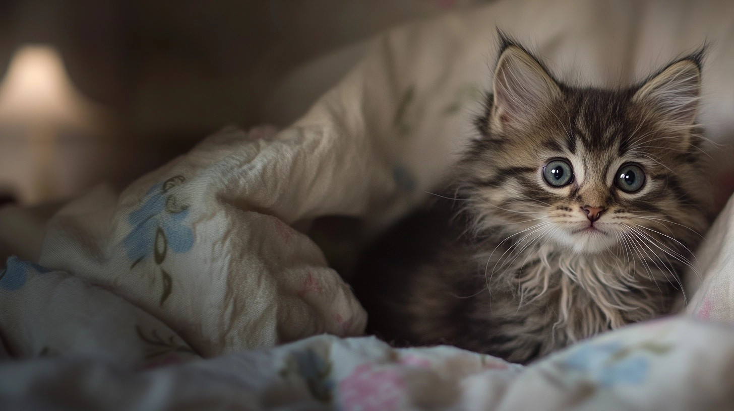 A cute cat on a bed