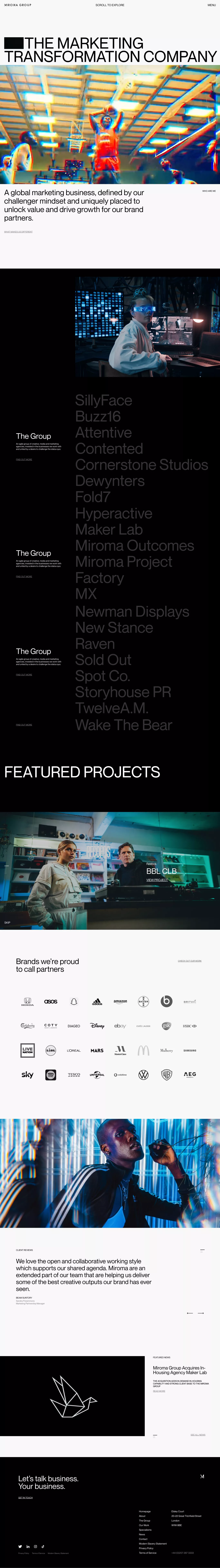 Global Marketing Transformation Company portfolio page screenshot showcasing Marketing and PR design