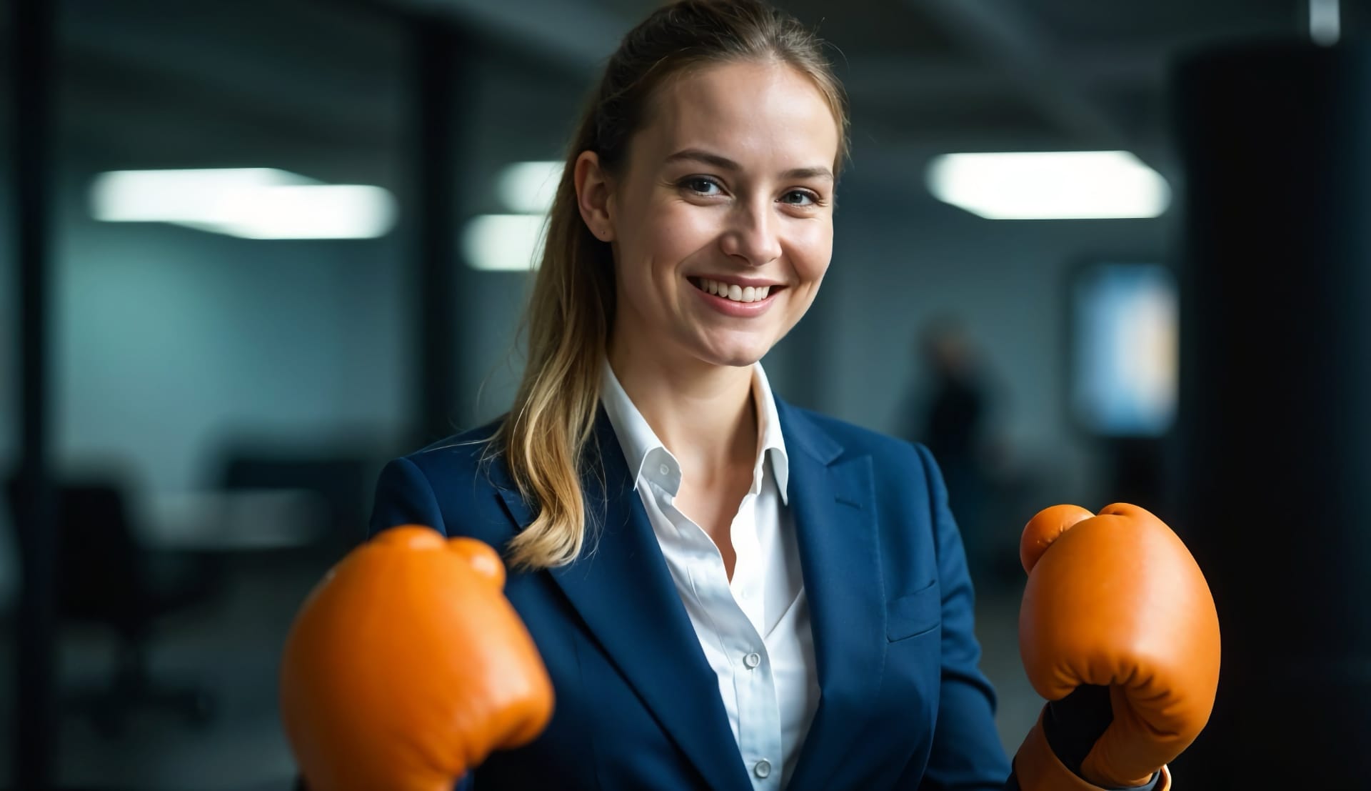 Vrouw met bokshandschoenen