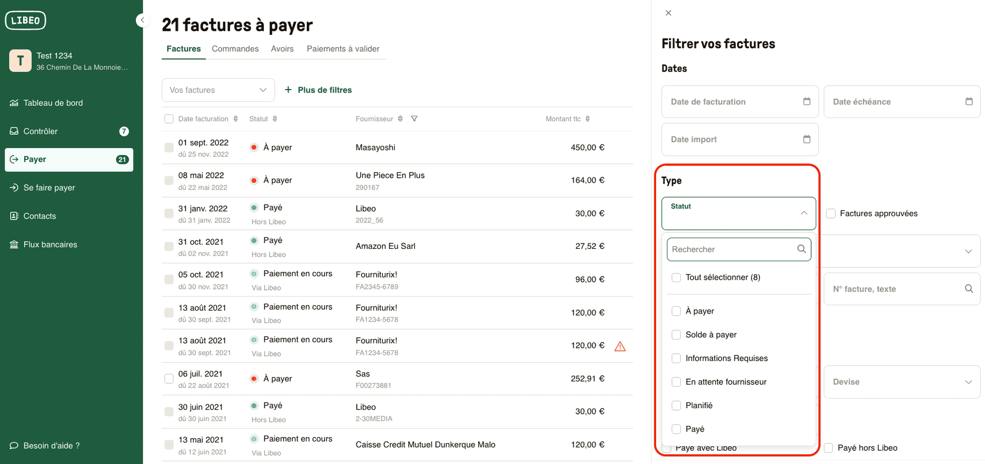 Suivre les factures en attente