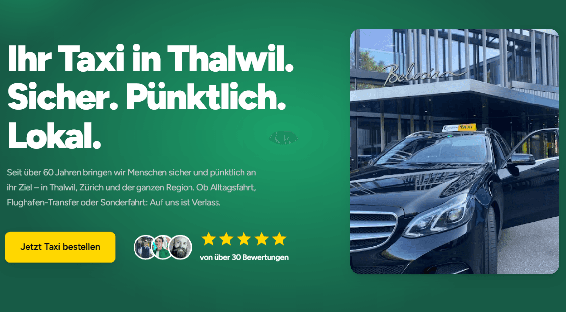 Slogan auf der Website von Thalwil Taxi